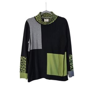 Edinburgh Knitwear 100% Pima Cotton Abstract Colorblock Sweater, Women's Medium